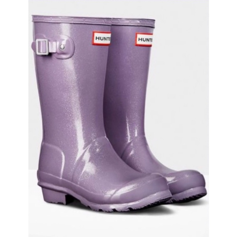 HUNTER girls’ light purple glitter Glossy rubber rain boots 10